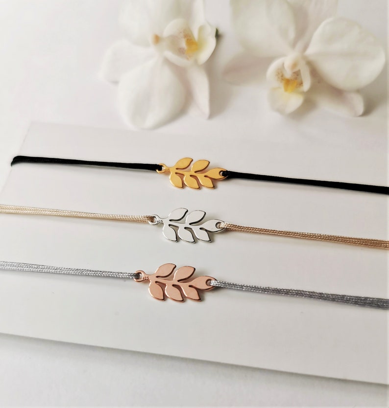 925 sterling silver bracelet branch to choose from / silver leaf, gold-plated or rose gold-plated / nylon strap image 1