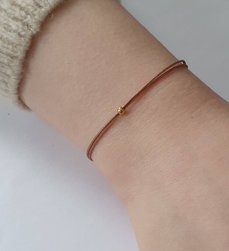 Bracelet with silver bead made of 925 sterling silver / gold-plated / rose gold-plated / of your choice / nylon strap / gift / red ribbon / minimalist image 6