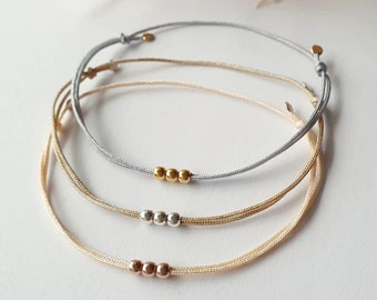 Bracelet with 3 silver beads made of 925 sterling silver to choose from / gold plated / rose gold plated / to choose from / nylon strap / gift / minimalist