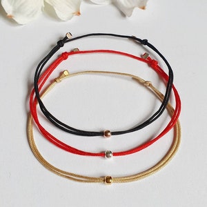 Bracelet with silver bead made of 925 sterling silver / gold-plated / rose gold-plated / of your choice / nylon strap / gift / red ribbon / minimalist image 1