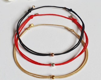 Bracelet with silver bead made of 925 sterling silver / gold-plated / rose gold-plated / of your choice / nylon strap / gift / red ribbon / minimalist