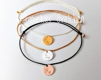 925 sterling silver bracelet to choose from / engraving / initial / letter and heart / silver, gold plated or rose gold plated / dot / platelets / nylon strap