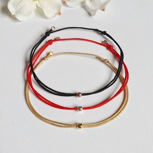Bracelet with silver bead made of 925 sterling silver / gold-plated / rose gold-plated / of your choice / nylon strap / gift / red ribbon / minimalist image 5