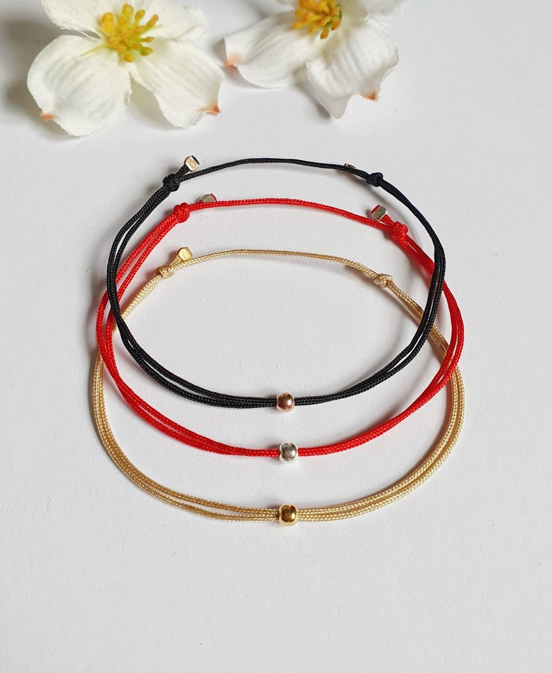 Bracelet with silver bead made of 925 sterling silver / gold-plated / rose gold-plated / of your choice / nylon strap / gift / red ribbon / minimalist image 5