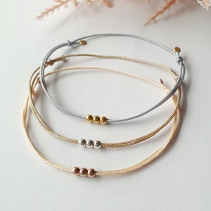 Armband mit 3 Silberperlen aus 925 Sterling Silber zur Wahl  / vergoldet / rosevergoldet / zur Wahl / Nylonband / Geschenk /minimalistisch