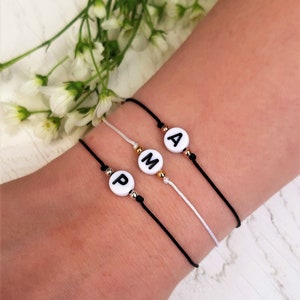 Freundschaftsarmband zur Wahl mit Buchstabenperlen und Perlen aus 925 Sterling Silber / vergoldet / rosevergoldet / personalisierbar