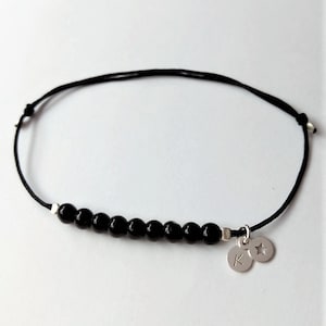 Bracelet / 925 Sterling Silver / Friendship Bracelet / Star / Agate / Black / Engraving / Initial / Personalized / Dot / Nylon Band