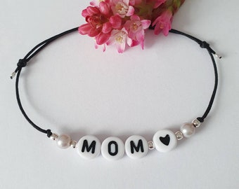 Friendship bracelet mom with letter beads/heart/beads 925 sterling silver/shell beads/gift Mother's Day/mom/birthday
