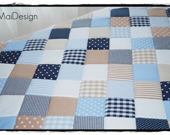 Patchwork blanket dark blue/light blue/beige/white