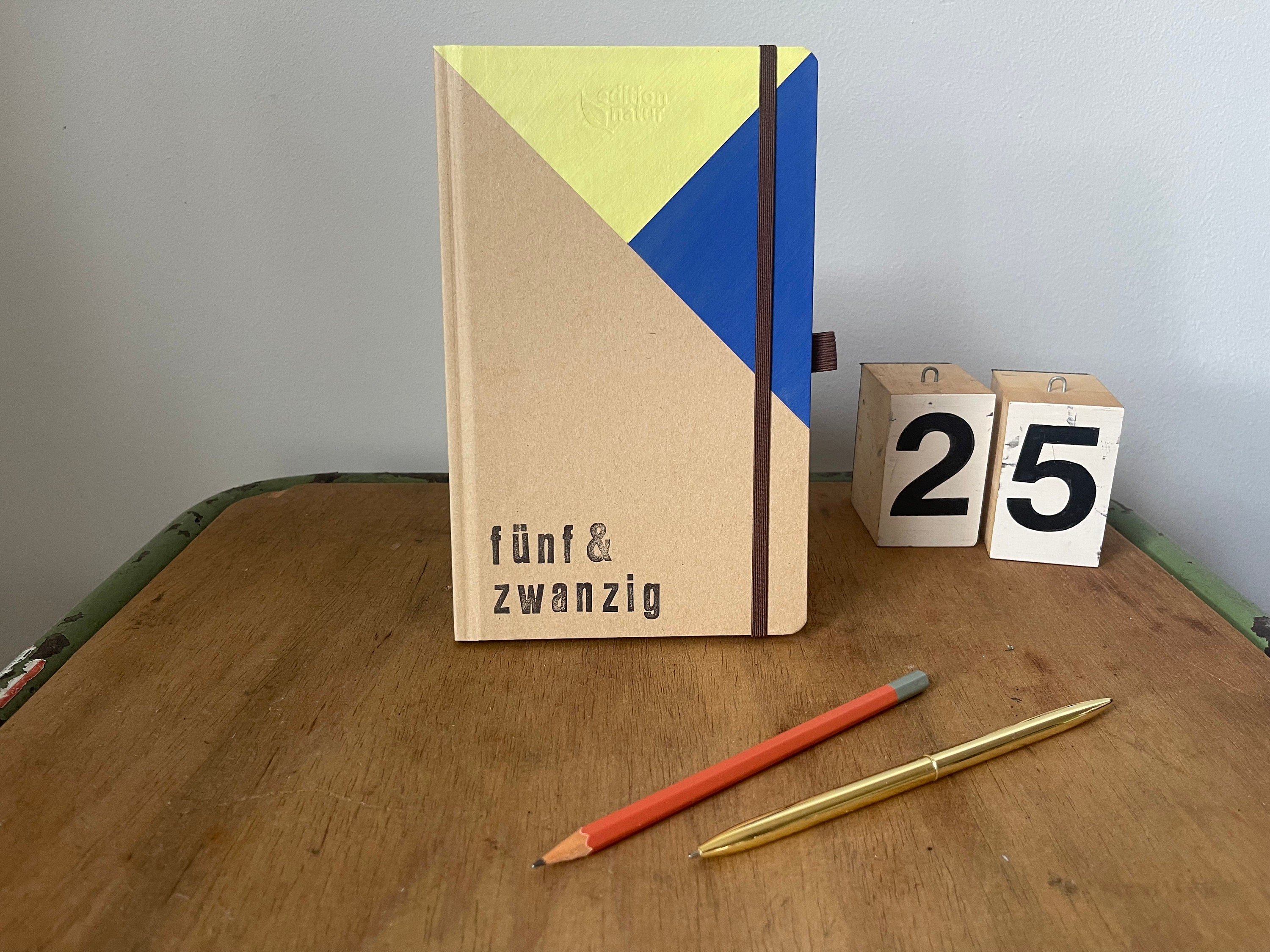 Pocket calendar, annual calendar, book calendar 2025, D/E A5, blue-light yellow