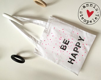 Jute Bag/fabric bag "be happy", white