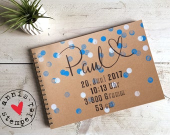 fotoalbum, scrapbook A5, zur geburt mit wunschtext