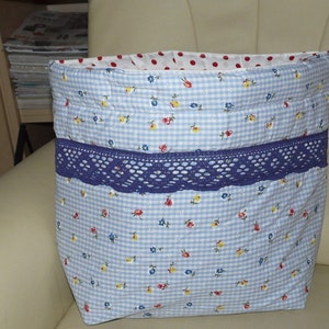 Wool basket, sewing basket, large Utensilo cotton volume fleece points check 36 cm x 30 cm image 2