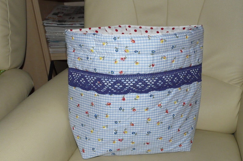 Wool basket, sewing basket, large Utensilo cotton volume fleece points check 36 cm x 30 cm image 2