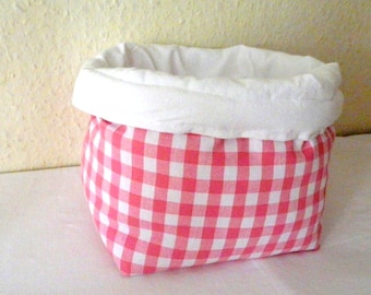 Utensilo bread basket check pink-white cotton 18 cm x 20 cm