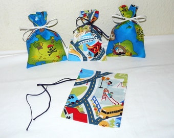 4 gift bags, colorful cotton 18 cm x 14 cm