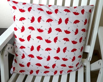 Cushion cover cotton white with red umbrellas 50 x 50 cm, 40 x 40 cm