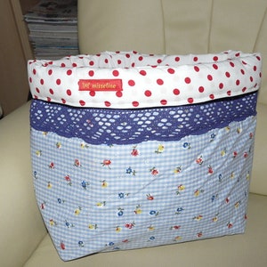 Wool basket, sewing basket, large Utensilo cotton volume fleece points check 36 cm x 30 cm image 1