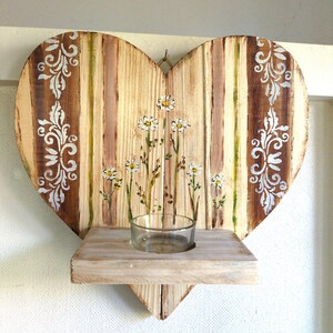 Wooden heart with tealight Margerithe