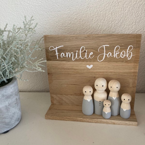 Familienbild, Holzdeko Familie, Familienrahmen, Geschenkidee, Puppen miniatur mit Namen, Familiengeschenk, Rahmen Familienportait