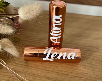 Lippenbalsam mit Name, Labello mit Name, labello personalisiert, JGA Lippenstift, Lipstick Roségold, Trauzeugin, labello, kleines Geschenk