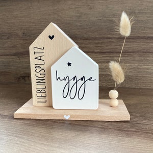 Wooden house with small cottage individually with text, hygge, decoration idea, gift idea, Scandinavian decoration, birthday present, Raysin