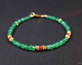 Emerald bracelet Burma rubies, spacers and clasp in 24k gold vermeil (925)