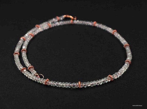 Morganite necklace, 18k rose gold-plated Vermeil
