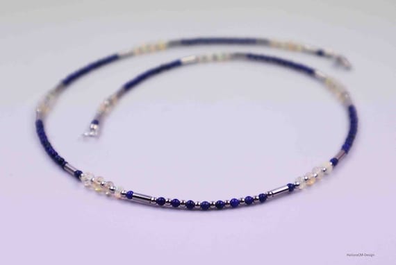 Lapis lazuli bracelet with Ethiopian opals (silver 925, gold-plated), hook closure