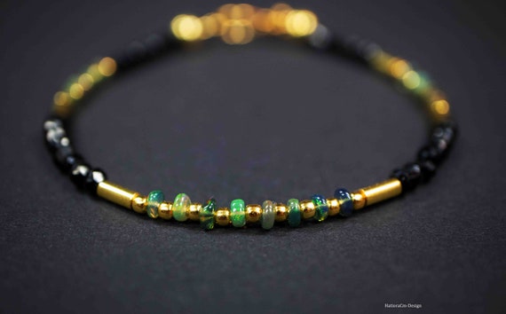 Spinel bracelet with Ethiopian opals, silver (925) gold-plated with hook closure
