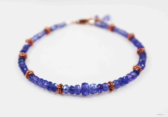 Tanzanite bracelet of AAAA+ quality, intermediate parts and lobster clasp 18 carat rose gold vermeil