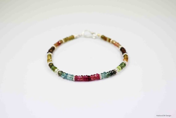 Tourmaline bracelet, multicolor, silver (925) with toggle clasp