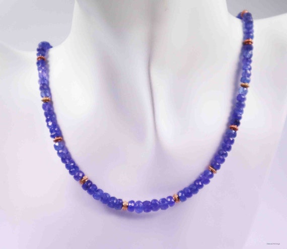 Tanzanite necklace from AAAA+ quality with intermediate parts and lobster clasp in 18 carat rose gold Vermeil (925)