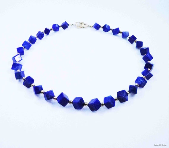 Lapis Lazuli Cube Necklace (Silver 925, gold plated)