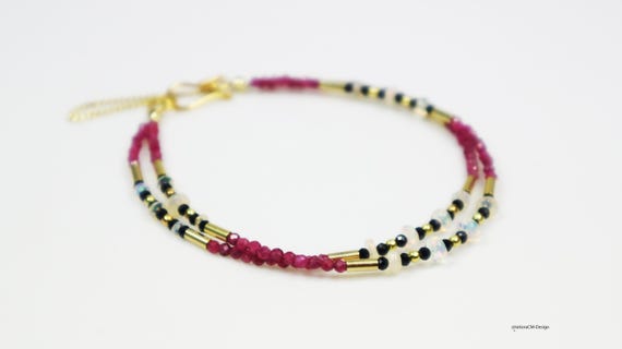 Ruby bracelet with opals and sapphires, silver 925 (gold-plated)