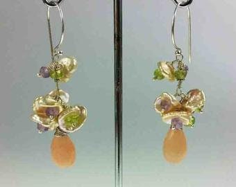 Boucles d'oreilles en pierre de lune pêche