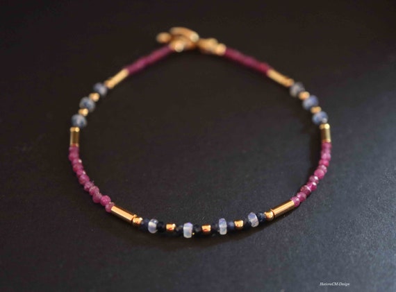 Ruby bracelet with opals and sapphires, silver 925 (gold-plated)