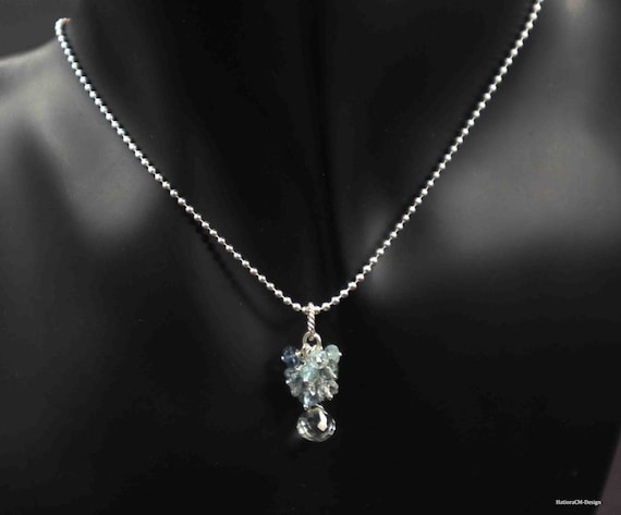 White Topaz pendant with Santa Maria aquamarines, morganite and a silver ball chain (925)