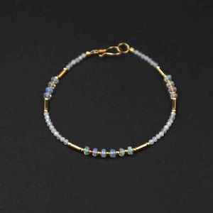 Moonstone bracelet with Ethiopian Welo opals, silver (925) gold-plated with hook closure