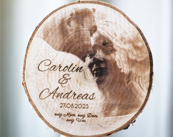Tree disc with photo engraving and text engraving gift wedding engagement wedding anniversary keepsake wooden photo picture husband girlfriend