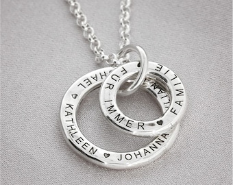 Family chain name circle name engraving two flat ring pendant Personalized engraving