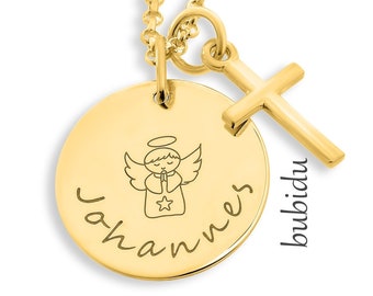 Christening necklace boy or girl gold, christening jewelry engraving, cross symbol pendant, silver, gift baptism blessing confirmation communion school enrollment