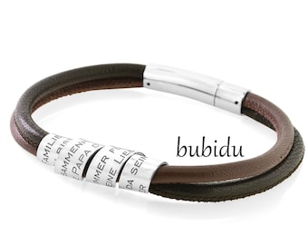 Men's bracelet engraving, leather bracelet unisex, bracelet man woman, leather bracelet wrap pendant saying text name data gift dad friend