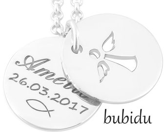 Christening Necklace with Engraving Christening Jewelry Silver Baptism Gift Name Necklace Baby Christening Gift with Name Angel Necklace 925 Sterling Silver Jewelry