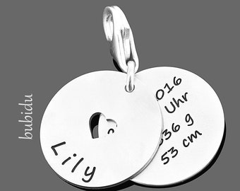 Birth Gift, Charm With Engraving, Pendant