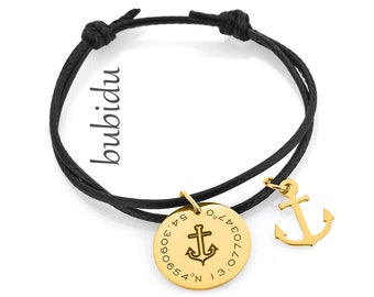 Bracelet with coordinates Filigree anchor bracelet clasp adjustable partner jewelry gift boyfriend girlfriend husband wife black gold