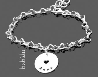 Bracciale In Argento Con Incisione, Bracciale Cuore Con Nome, Cuore