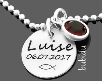 Taufkette Gravur Namenskette Taufe 925 Silber Taufschmuck Taufgeschenk Mädchen Geburtsstein Kette Baby Halskette Taufketterl Namen | BUBIDU