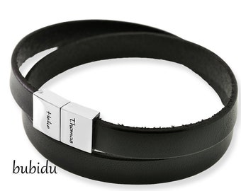Schwarzes Herrenarmband mit Gravur Männerarmband  Namen Lederarmband HerrenVatertagsgeschenk Armband aus Leder, Geschenk für den Mann BUBIDU