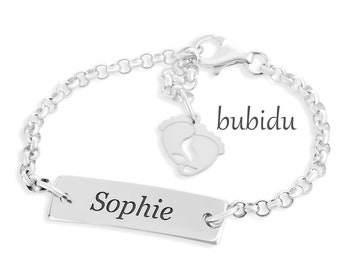 Kinder Armband mit Name 925er Silber Id Armband Taufschmuck Name Babyfüsse Babyschmuck Taufe Geburt Einschulung Konfirmation Silberkettchen